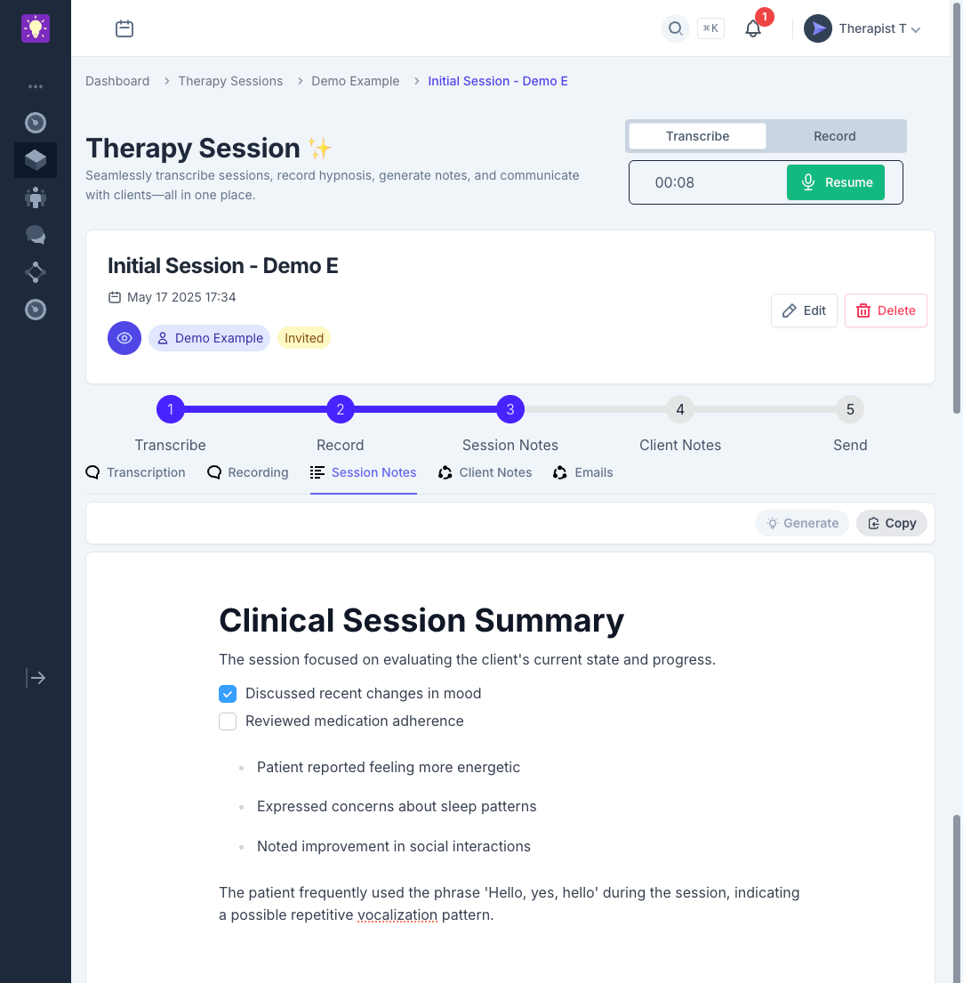 Hypnoflow ai powered therapy practice platform
